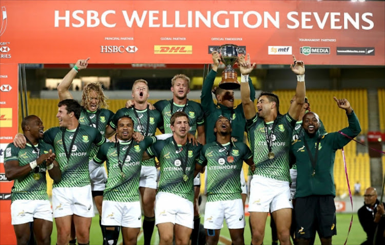 The Blitzboks celebrate after winning the World Sevens Series.