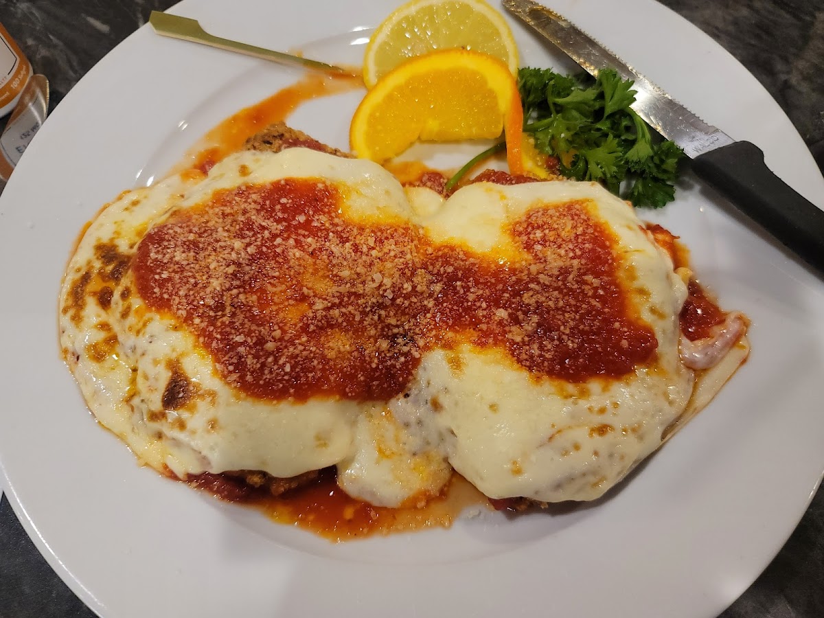 Gluten free chicken parm with gluten free bread crumbs