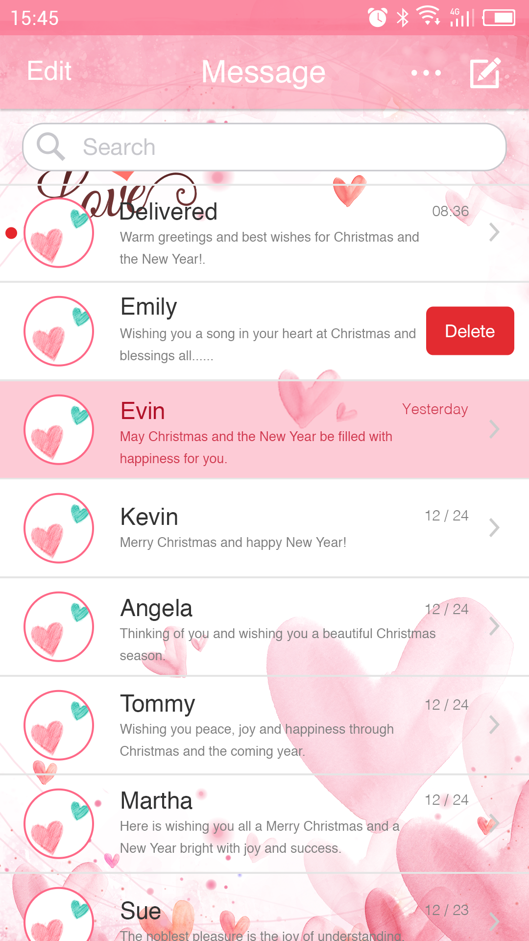 Android application Love Pink Theme-Messaging 7 screenshort