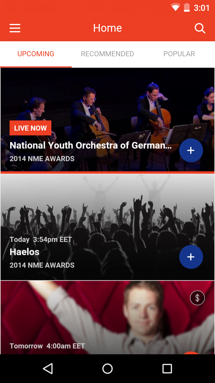 Android application LiveList -Live Stream Concerts screenshort