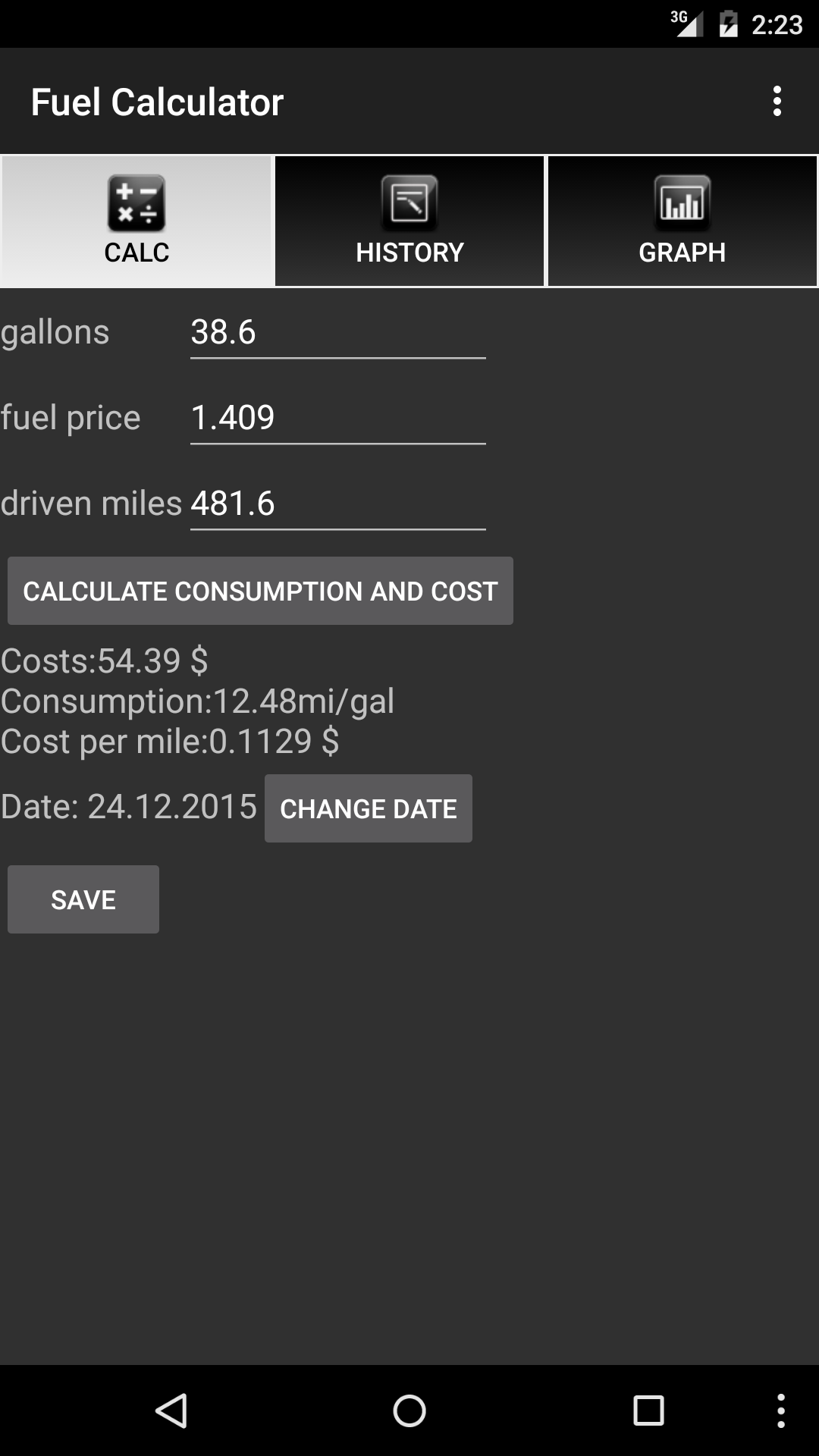 Android application Fuel Calculator Premium screenshort