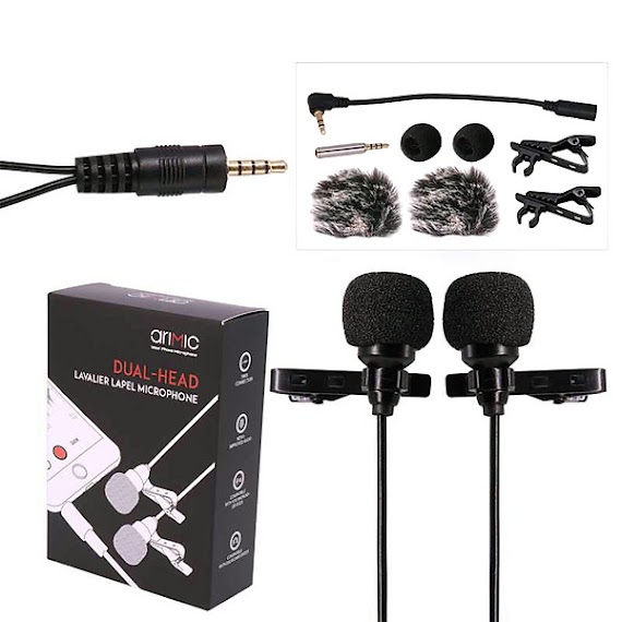 Cặp Micro Cài Áo Cho Điện Thoại Và Máy Ảnh Arimic Clip-On Dual Lavalier (6m) - Hàng Chính Hãng