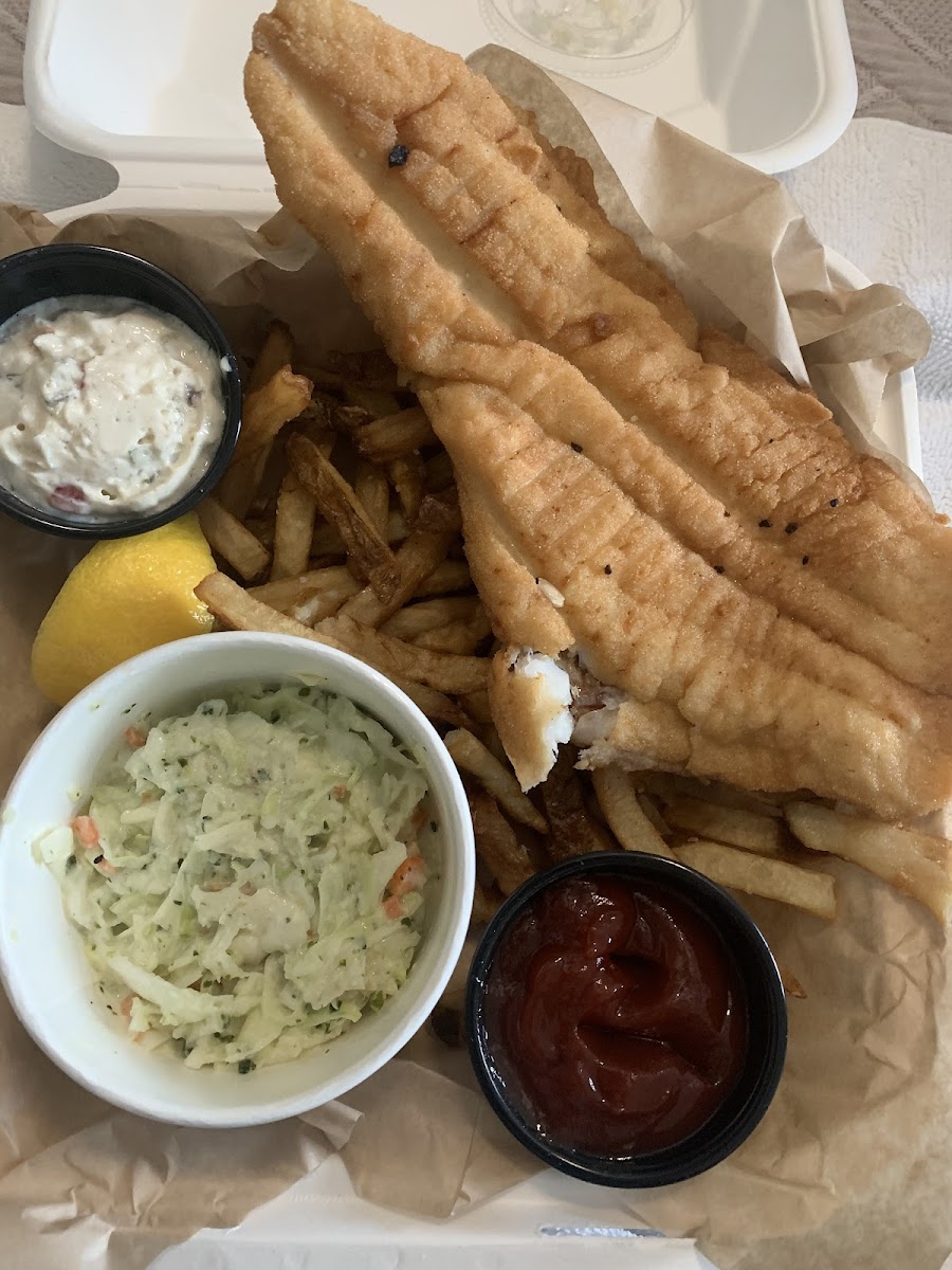 Flounder, fries and slaw