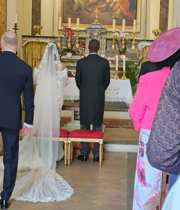 Kigen Moi and wife Rebecca Chepchumba inside a church in Rome, Italy.