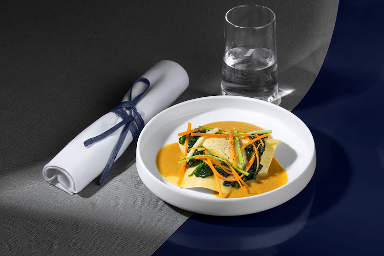 A Business Class dish by Michelin-star chef Arnaud Lallement on board Air France.