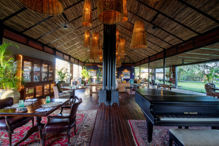 The open-plan lounge and bar in the main lodge.