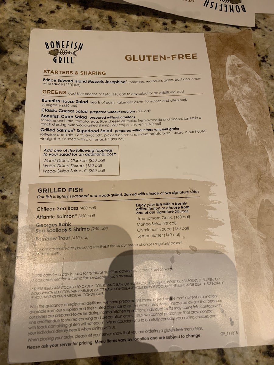 Bonefish Grill gluten-free menu