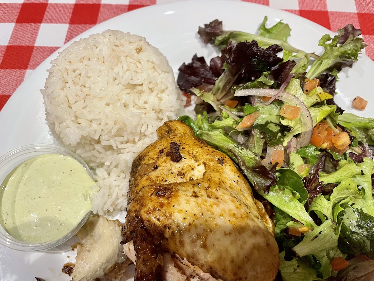 Rotisserie Chicken, with rice and salad