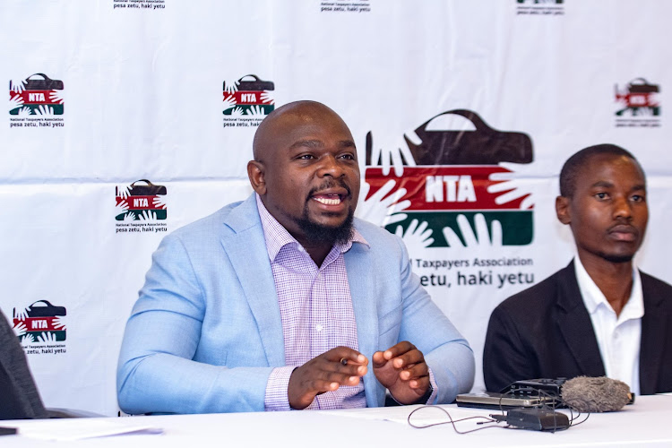 Thomas Lindi from the Kenya Tobacco Control Alliance (KETCA), and John Thomi from the National Taxpayers Association (NTA) during a media briefing in Nairobi on March 20, 2024
