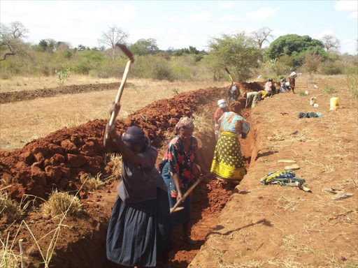 Farmers in Makueni dig terraces