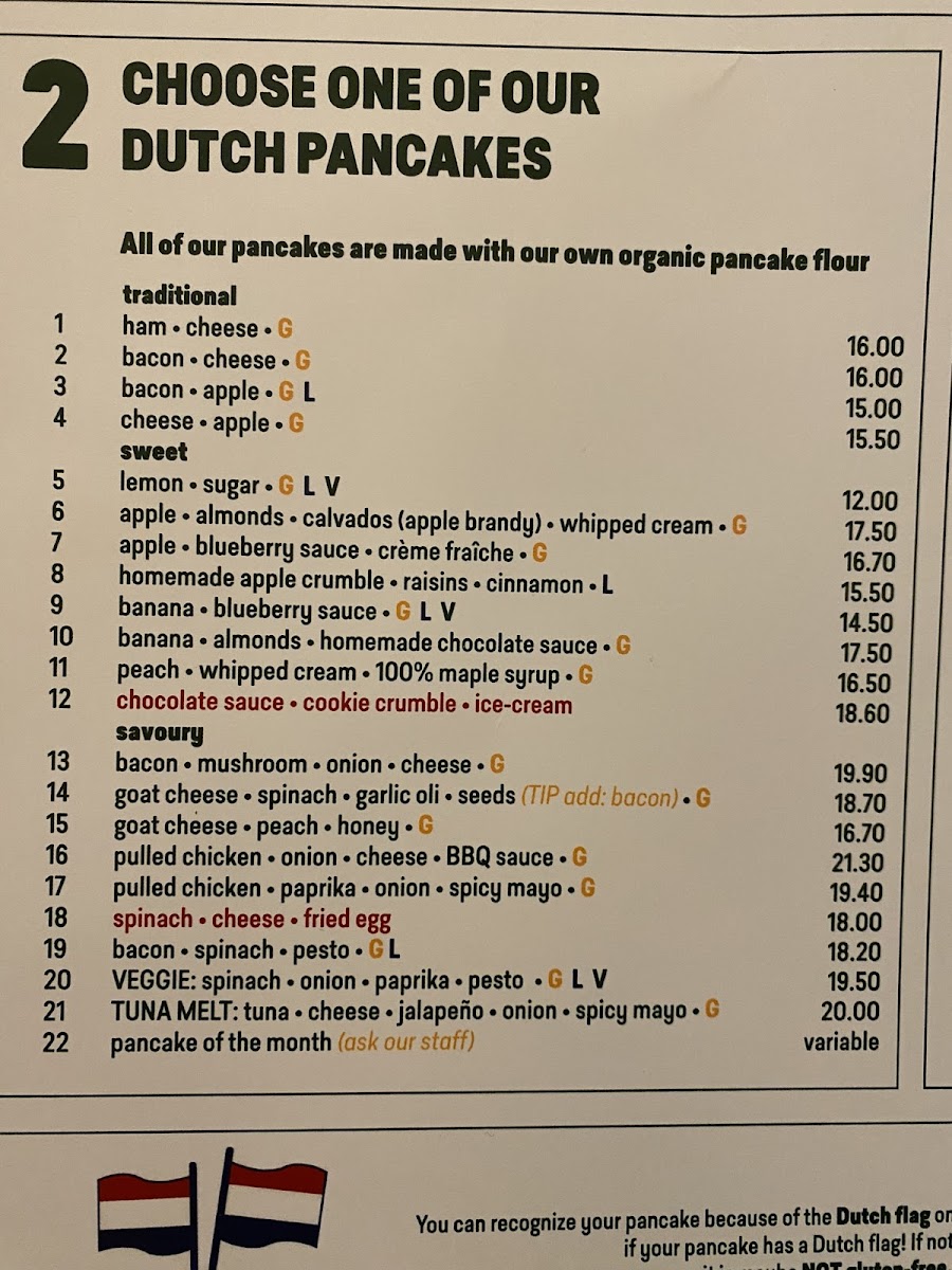 Pancakes Amsterdam Westermarkt gluten-free menu