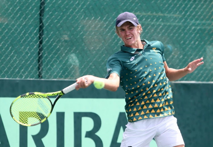 Philip Henning, promising junior and hitting partner of the South African Davis Cup team during the SA and Israel practice session prior to their Davis Cup tie at Irene Country Club on January 31, 2018 in Pretoria.