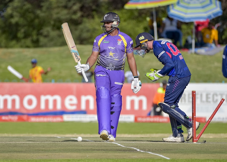 Vaughn van Jaarsveld of Hollywoodbets Dolphins bowled during the Momentum One-Day Cup match between VKB Knights and Hollywoodbets Dolphins at Diamond Oval on March 17, 2019 in Kimberley, South Africa.
