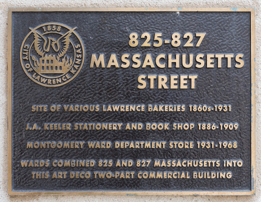 825–827 Massachusetts Street   Site of various Lawrence bakeries 1860s–1931 J.A. Keeler Stationery and Book Shop 1886–1909 Montgomery Ward Department Store 1931–1968 Wards combined 825 and 827...