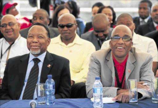 HIGH RISK: Deputy President Kgalema Motlanthe and Health Minister Aaron Motsoaledi during a dialogue with the miners. Motlanthe spoke to the miners in Carletonville, Gauteng, about HIV-Aids and tuberculosis. Photo: SIYABULELA DUDA