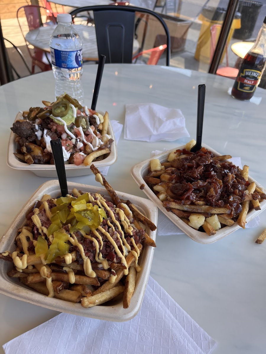 Back left was the carne asade special. Back right is the maple bacon(loved it) and the front is the Montreal our favorite!)