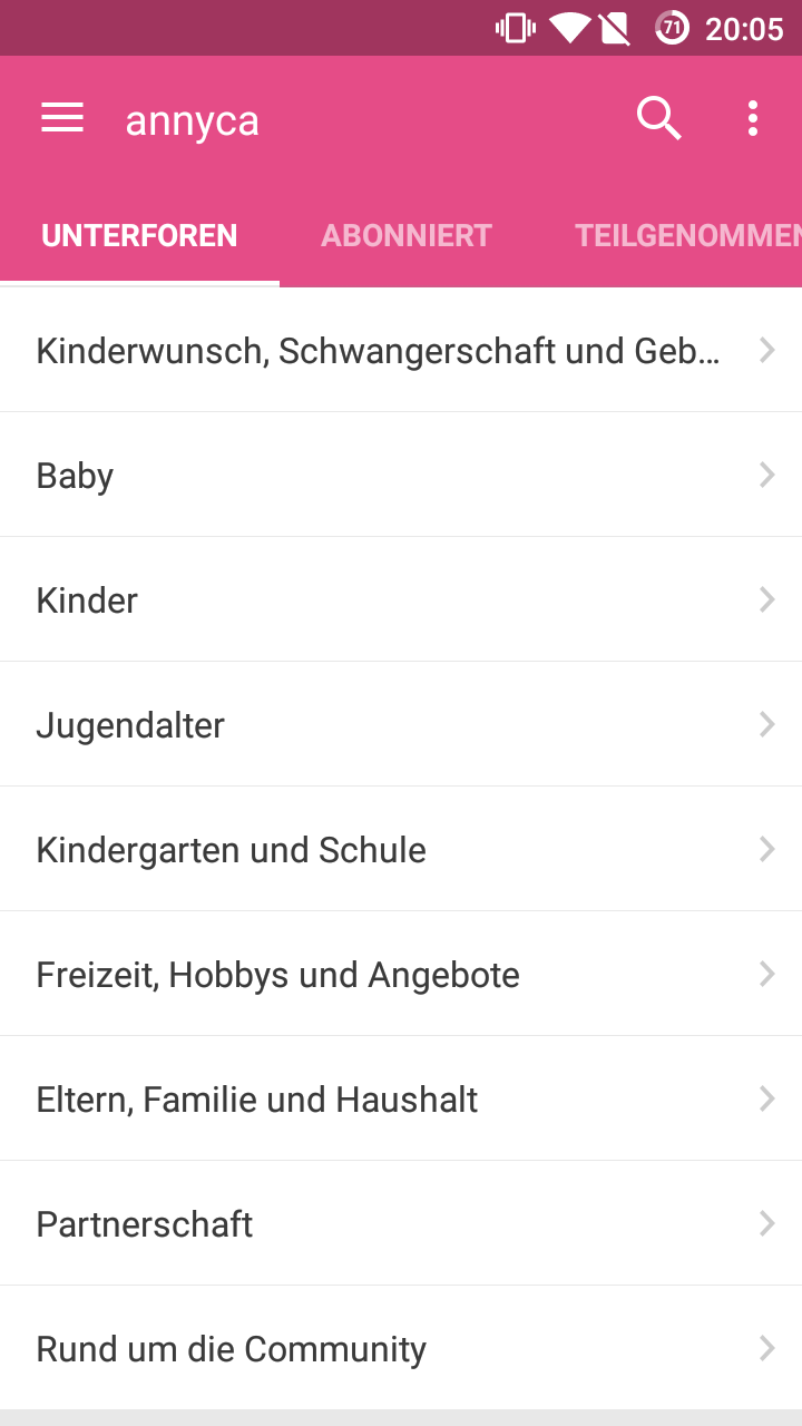 Android application annyca - Community für Eltern screenshort