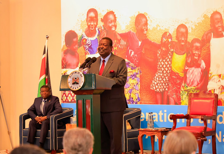 Prime Cabinet Secretary Musalia Mudavadi speaks while presiding over the official opening of the global operations and financing meeting of the United Nations Children’s Fund (UNICEF) in Nairobi, April 22, 2024.