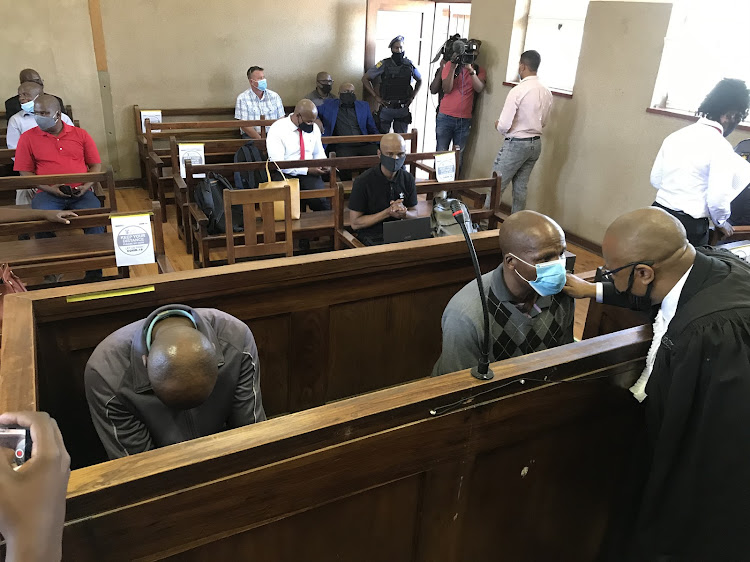 Sekola Matlaletsa and Sekwetja Mahlamba in the dock at the Senekal magistrate's court. The two men face murder charges for the killing of farm manager Brendin Horner.