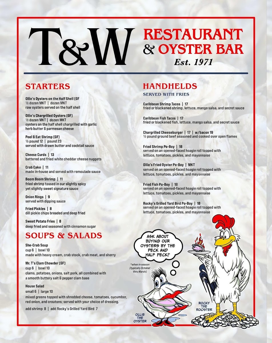 T&W Oyster Bar gluten-free menu