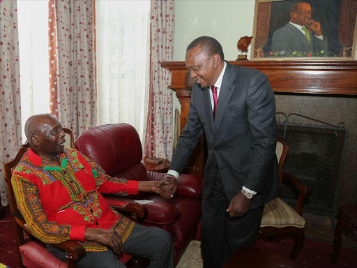 President Uhuru with the former President Daniel arap Moi at his Kabarnet Gardens residence in Nairobi