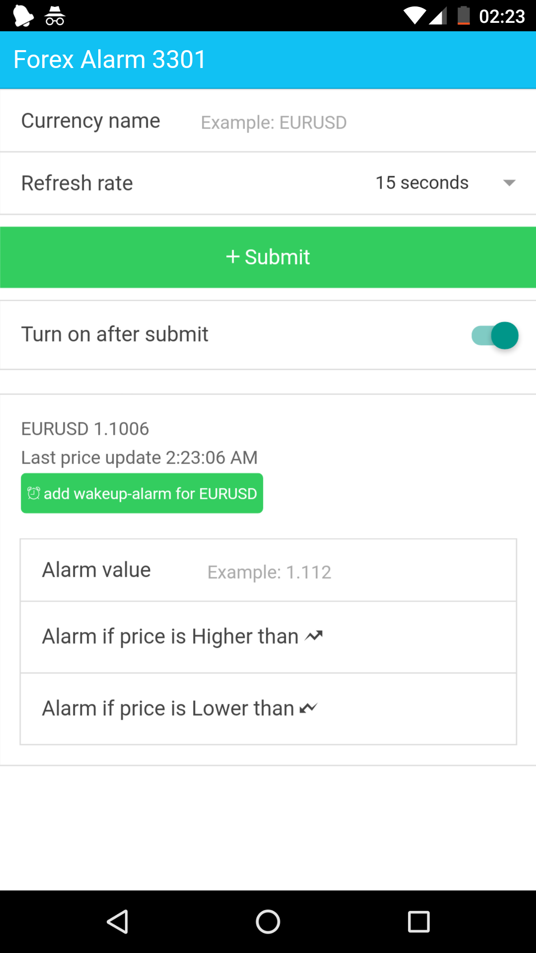 Android application Forex Alarm Wakeup screenshort