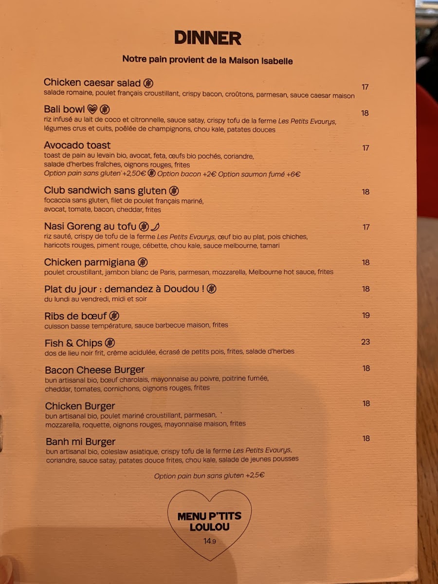 Loulou gluten-free menu