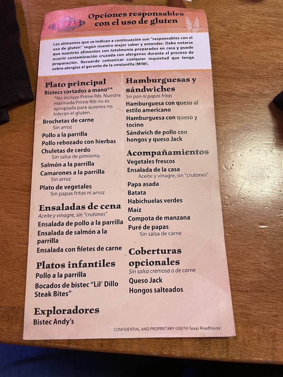 Texas Roadhouse gluten-free menu