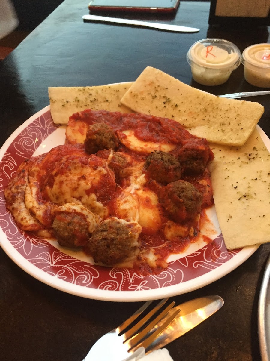 Gluten Free Ravioli with meatballs