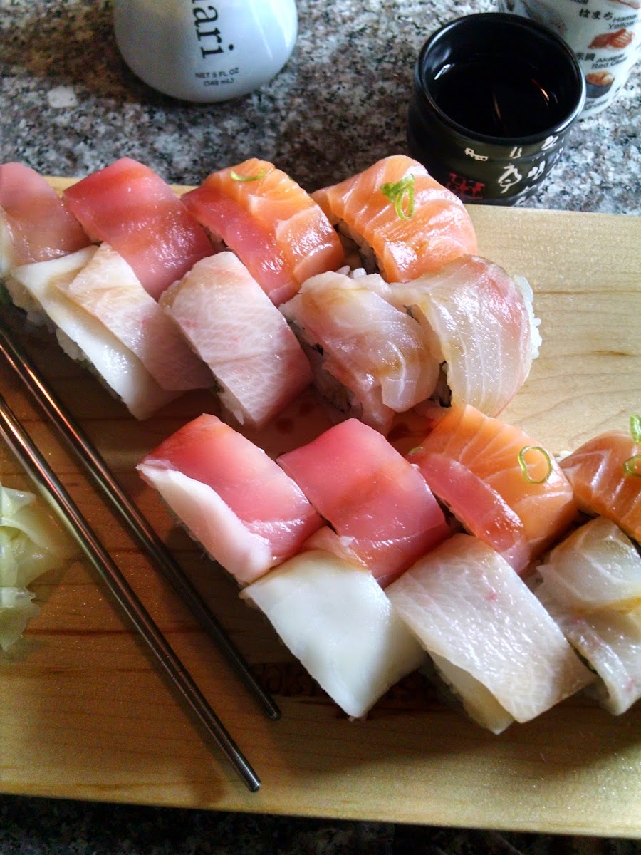 Rainbow roll with real crab not imitation.