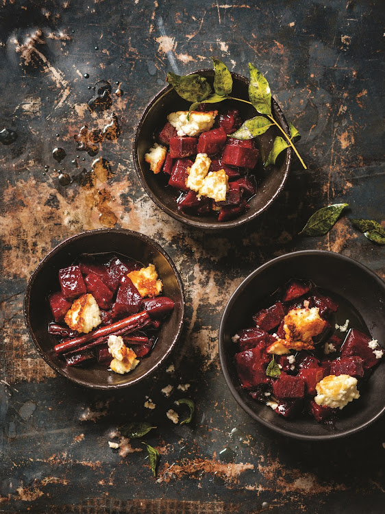 Beetroot curry with paneer.