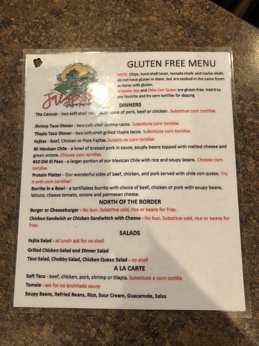 Jalapenos Mexican Restaurant gluten-free menu