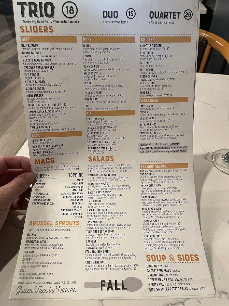 Menu from October 2021