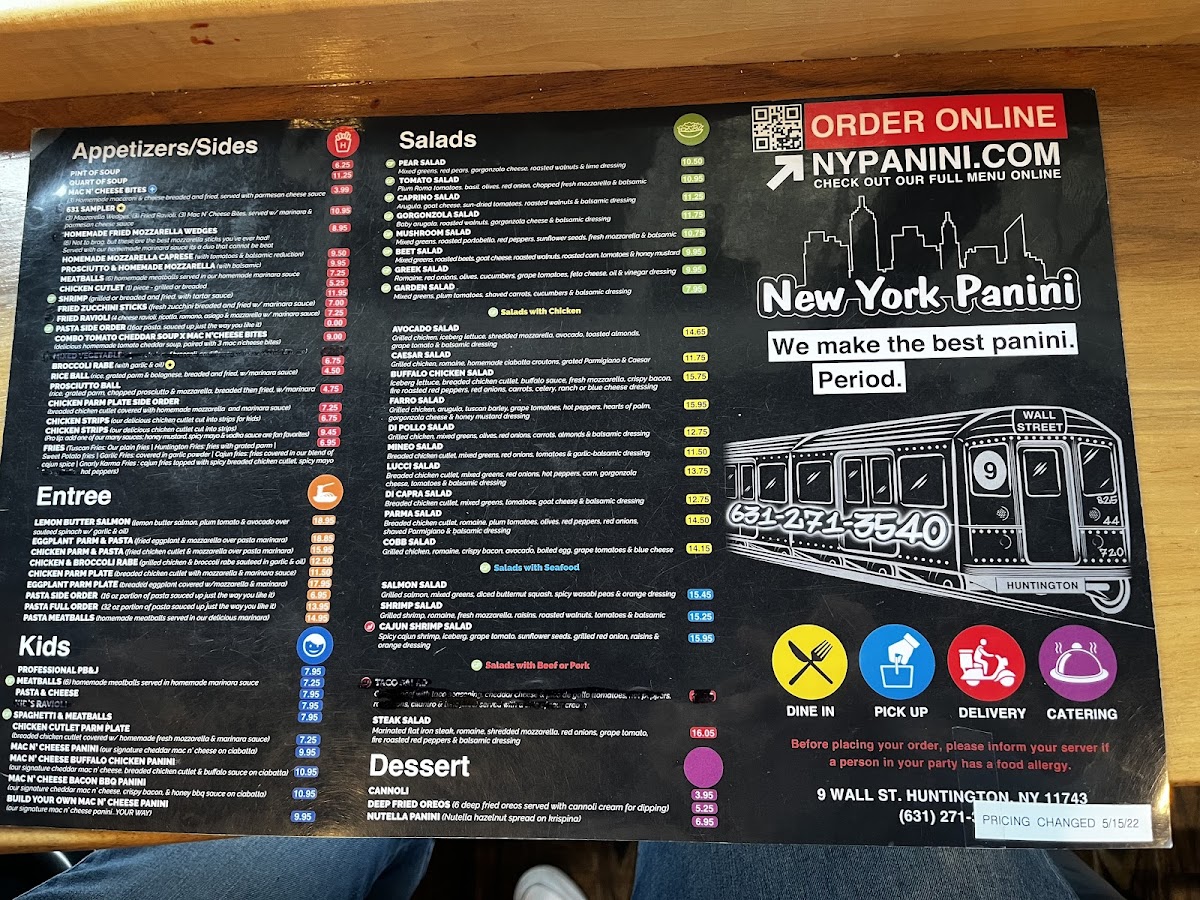 New York Panini gluten-free menu