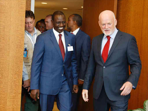 Deputy President William Ruto with UN General Assembly President Peter Thomson when he paid him a courtesy call during the UN General Assembly in New York yesterday /CHARLES KIMANI