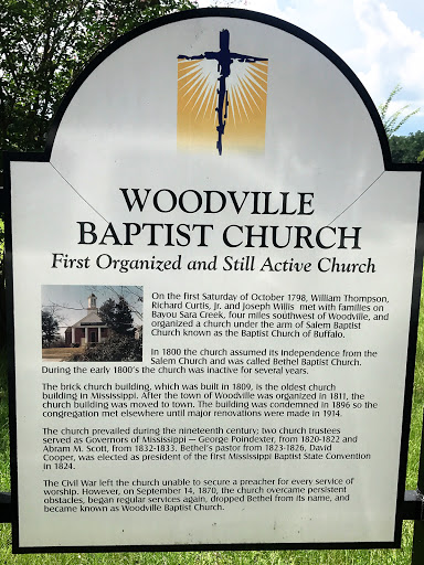   On the first Saturday of October 1798, William Thompson, Richard Curtis, Jr. and Joseph Willis met with families on Bayou Sara Creek, four miles southwest of Woodville, and organized a church...