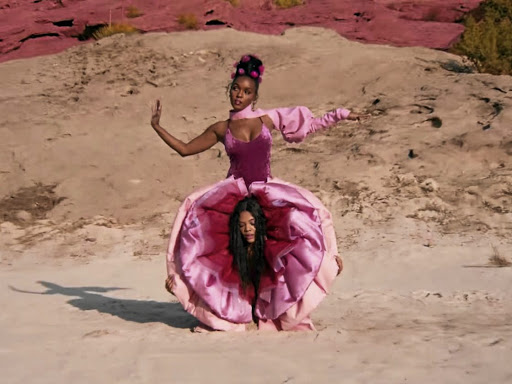 Actress Tessa Thompson emerges from Janelle Monáe's pink pants in the music video for her track 'Pynk'.