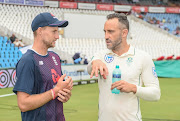 Joe Root (C)batsman of England and Faf du Plessis(C) of South Africa at the after match presentation during day 4 of the first International Test Series 2019/20 game between South Africa and England at Supersport Park, Centurion on 29 December 2019.