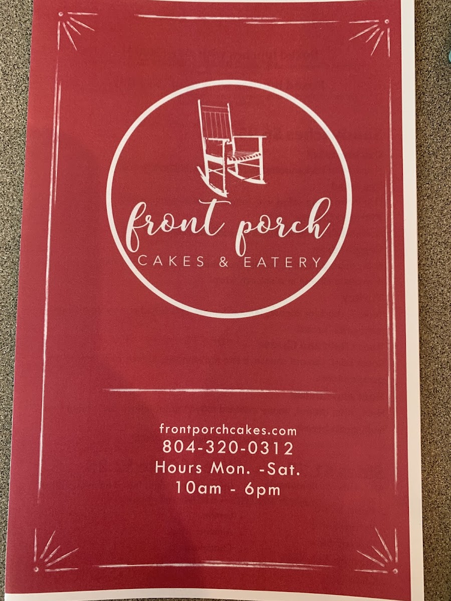 Front Porch Cakes & Eatery gluten-free menu