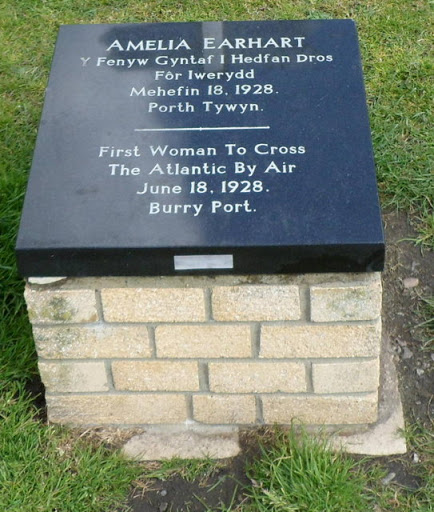 The plaque is alongside a signpost Link on the northern side of East Dock. The seaplane in which Amelia Earhart was the passenger landed nearby on June 18th 1928 after a 20 hour 40 minute flight...