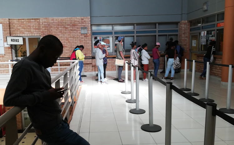 University of Johannesburg students queue at the Doornfontein campus NSFAS offices. File photo.