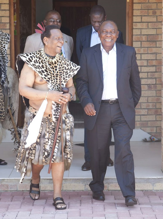 ANC president Cyril Ramaphosa and four members of the party's top six paid Zulu King Goodwill Zwelithini a courtesy visit at his Osuthu Palace in Nongoma in northern KwaZulu-Natal .