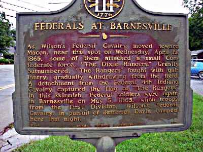 As Wilson´s Federal Cavalry moved toward Macon, near this spot on Wednesday, April 19, 1865, some of them attacked a small Confederate force, ´The Dixie Rangers.´ Greatly outnumbered, ´The...