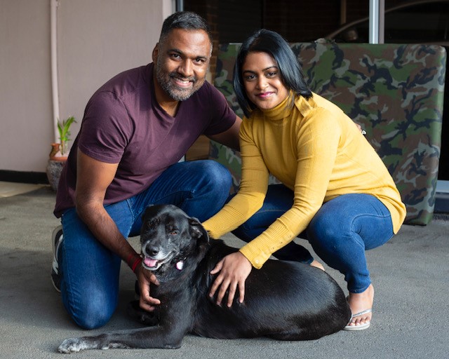 Newlyweds Rashen Naidoo and Lenisha Pakkiri Naidoo opened their home and hearts to Jett, who turned grey waiting for to be adopted.