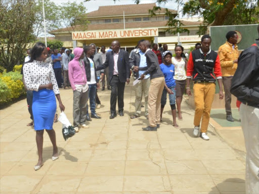 Maasai Mara University students leave the institution after it was closed indefinitely following ethnic violence on Nov 30, 2015./KIPLANG'AT KIRUI.