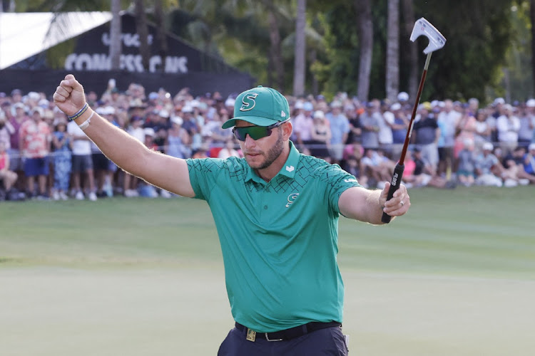 Dean Burmester celebrates after he wins the LIV Golf Miami golf tournament in Miami, Florida, the US, April 7 2024. Picture: Reinhold Matay-USA TODAY Sports