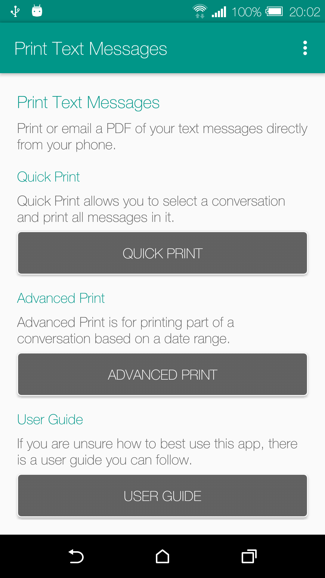 Android application Print Text Messages screenshort