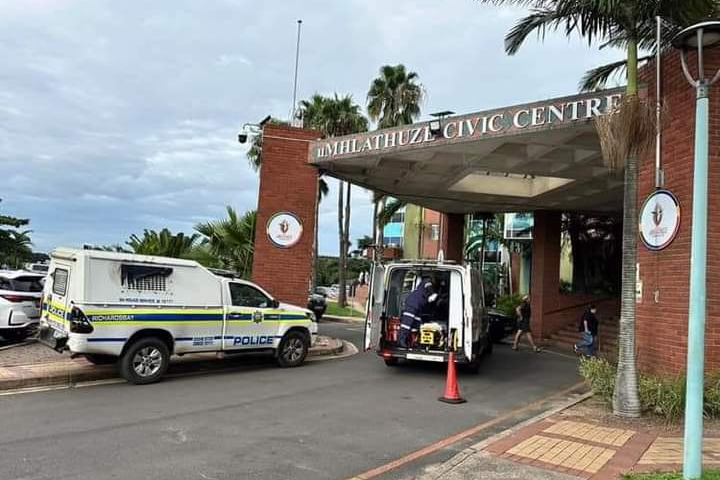Police at the Umhlathuze municipal offices in Richards Bay after a shooting which left two people dead on Thursday.