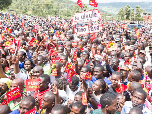 Kisii residents at the Jubilee rally addressed by Deputy President William Ruto at Etago on Tuesday October 17, 2017. /DPPS