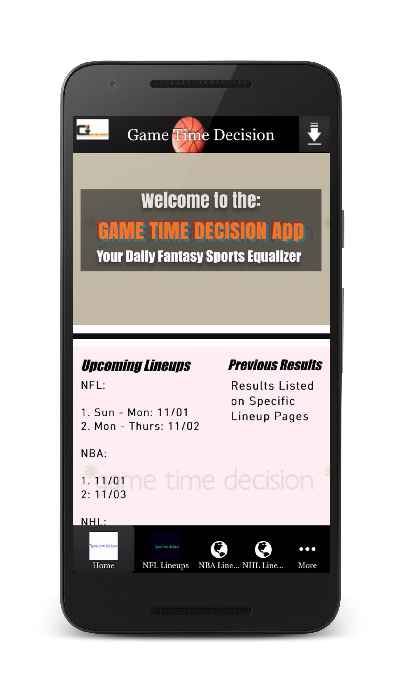 Android application Game Time Decision screenshort